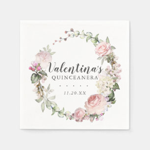 Rosa Vit Blommigt Utandning Quinceanera Pappersservett