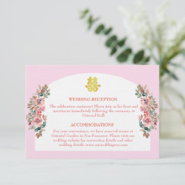 Rosa vit blomsterbåge kinesiska bröllopsdetaljer tilläggskort