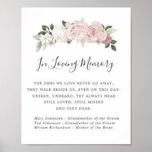 Rosa vit blomsterbröllop minnestavla poster