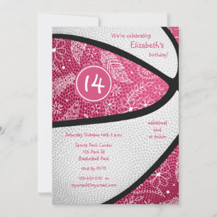 rosa vit blomsterritad basketbollscelebration inbjudningar