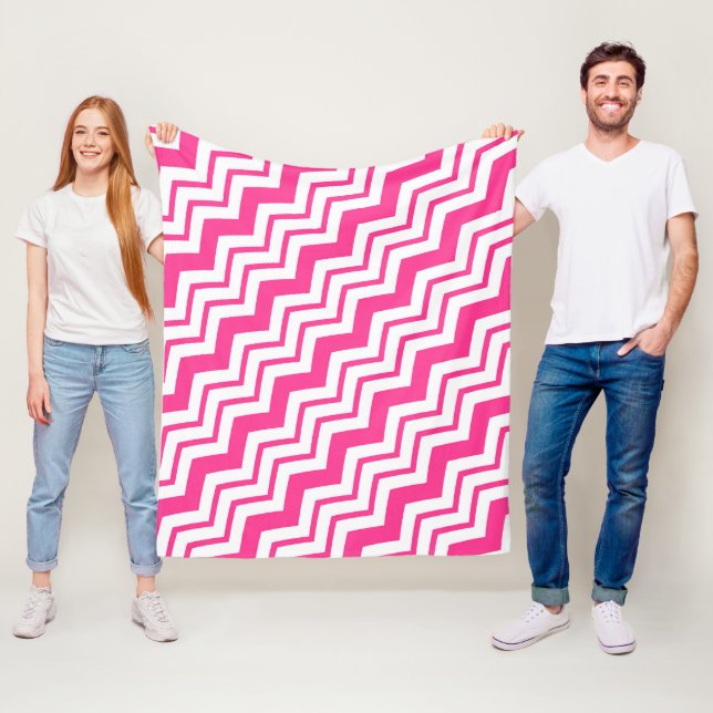 Rosa vit Chevron sicksack mönsterdesign  Fleecefilt (På plats)