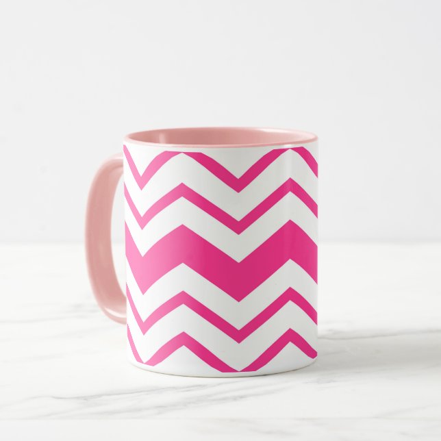Rosa vit Chevron sicksack mönsterdesign  Mugg (Framsida vänster)