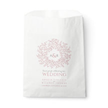 Rosa, vit cirkel löv monogram bröllop