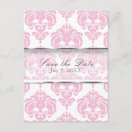 Rosa & Vit Damask Chic Bröllop Spara Datum Meddelande Vykort