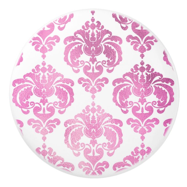 Rosa & Vit Damask Elegant Sängkammare Byrå Knopp (Framsidan)