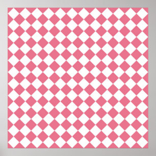 Rosa vit diamant-rutigt mönster poster