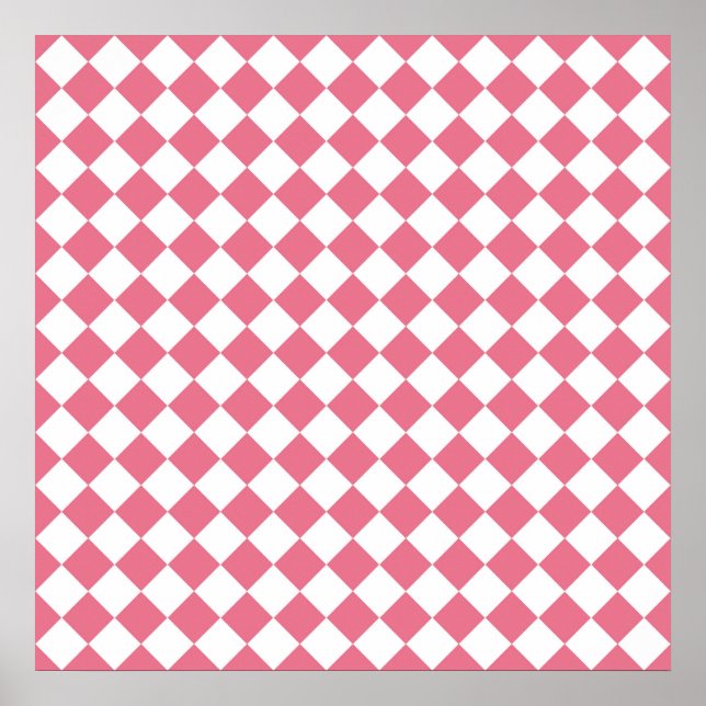 Rosa vit diamant-rutigt mönster poster (Framsidan)