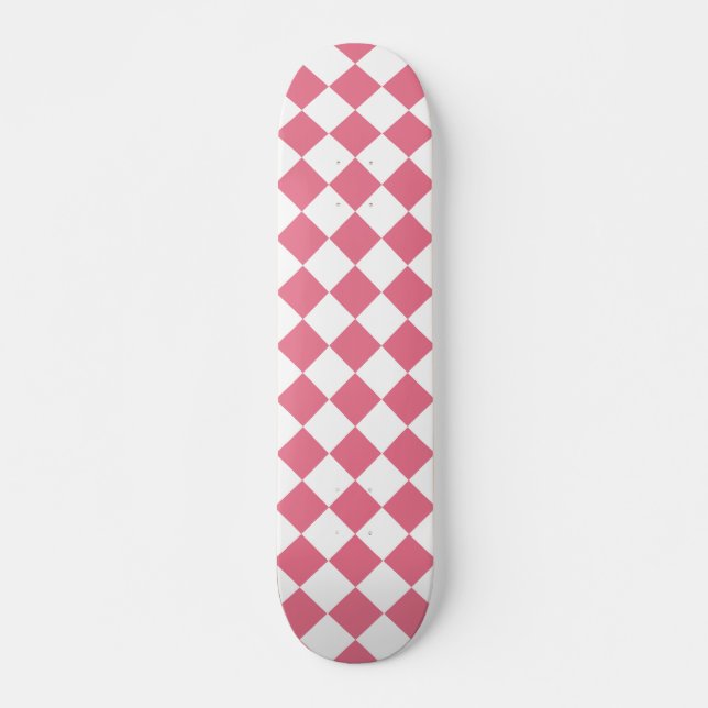 Rosa vit diamantrutigt mönster mini skateboard bräda 18,5 cm (Framsida)
