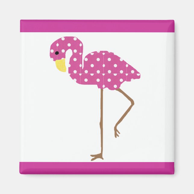 Rosa vit dottie flamingo magnet (Framsidan)