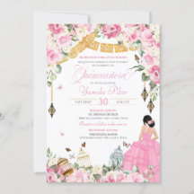 Rosa Vit Elegant Blommigt Butterfly Quinceanera 1 