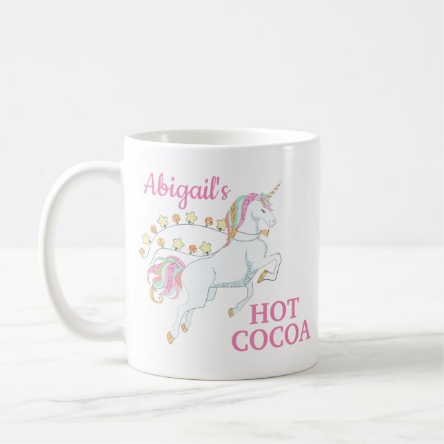 Rosa vit enhörning varm choklad kaffemugg (Vänster)