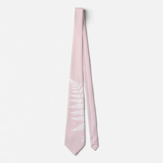 Rosa vit Fern Enkel Elegant Bröllop Slips (Framsida)