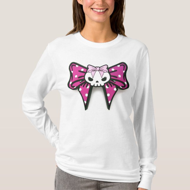 Rosa vit för skalleBowtie flickor mufde long Tee (Framsida)