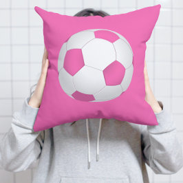 Rosa, vit fotboll - monogrammerad kudde