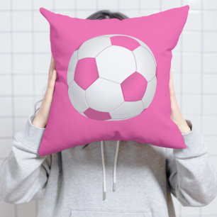 Rosa, vit fotboll - monogrammerad kudde