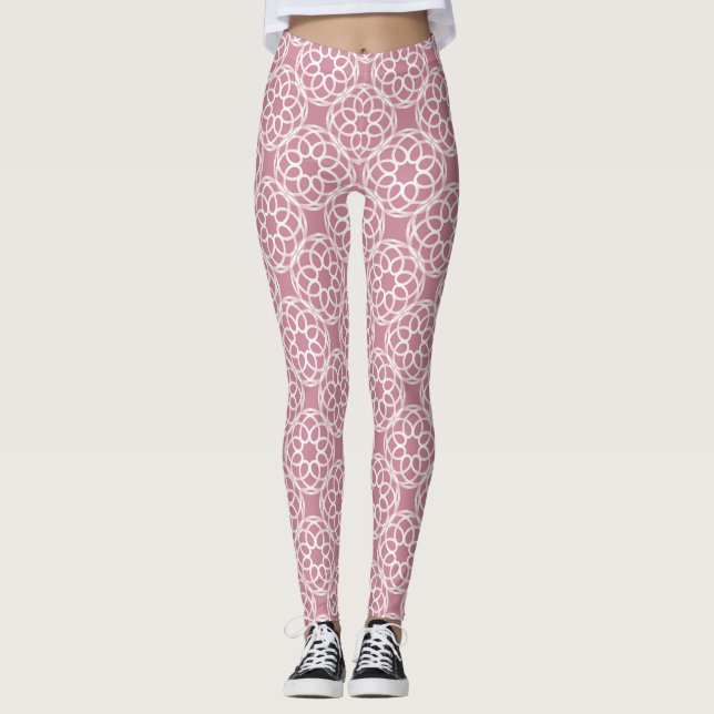 Rosa vit geometrisk sömlös mönster leggings (Framsida)