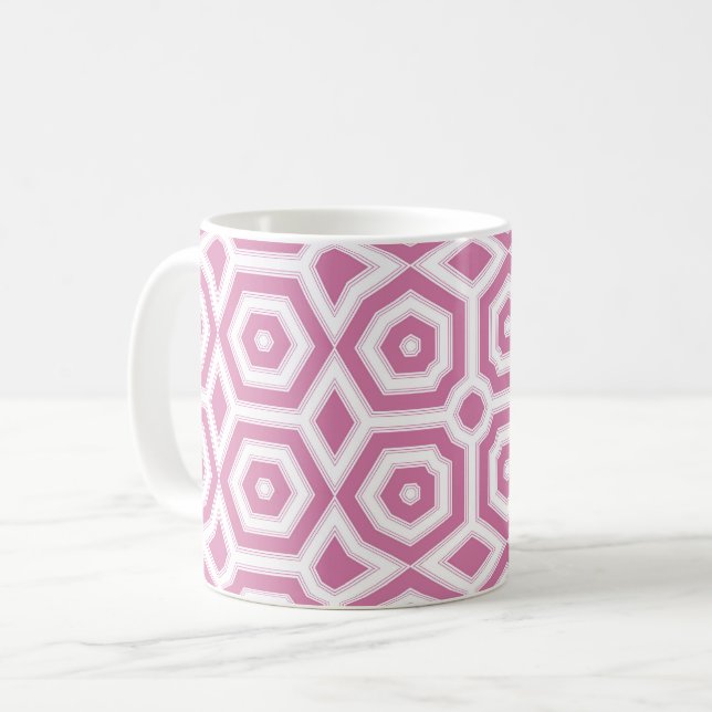 rosa vit geometriskt mönster art deco  kaffemugg (Framsida vänster)