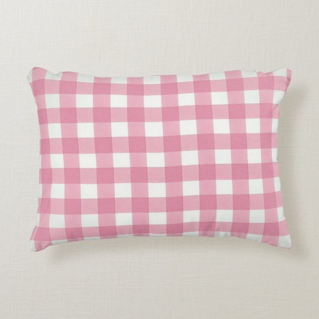 Rosa vit gingham Buffalo-rutig randig sovrums- Prydnadskudde (Framsidan)