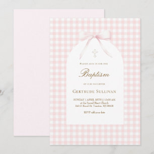 rosa vit gingham dopflicka inbjudningar