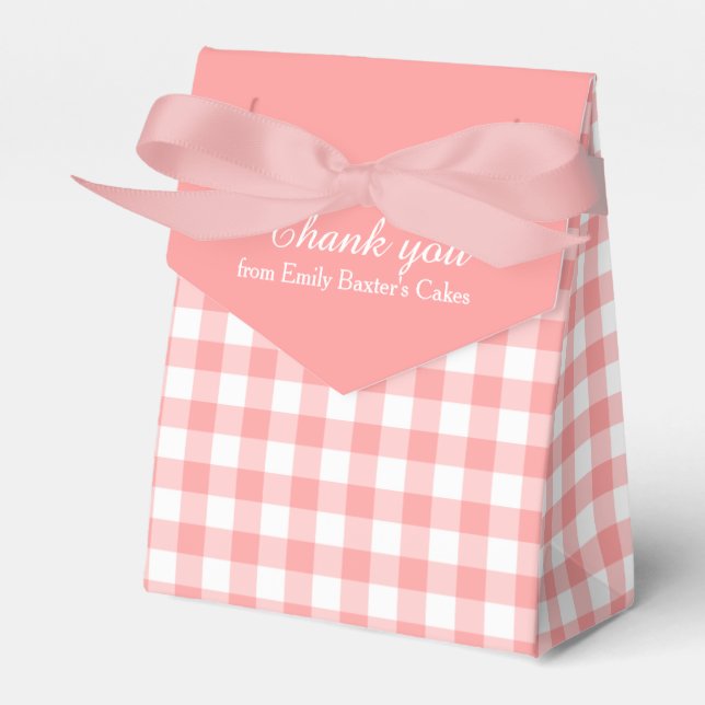 Rosa, vit gingham mönster, tack för din presentlåd presentaskar (Framsidan Sidan)