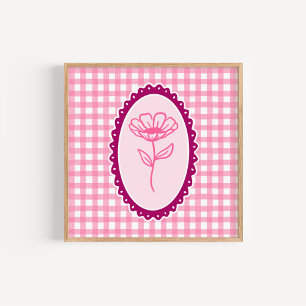 Rosa & Vit Gingham & Ram Floral Konst Poster