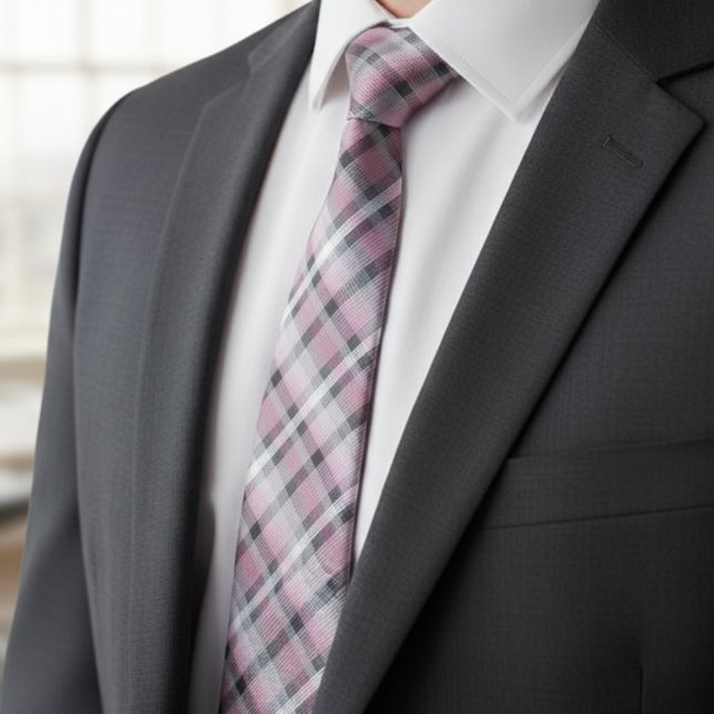 Rosa Vit Grå Karomönster – Trendig Tartan  Slips (Skapare uppladdad)
