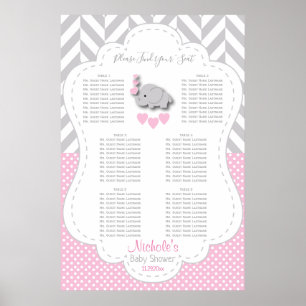 Rosa, vit Grått-elefant - 6 Sittdiagram Poster