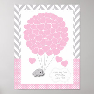 Rosa, vit, Grått Elephant Baby Shower 2 - Gäst Poster