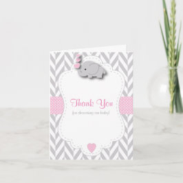 Rosa, vit Grått Elephant 🐘 Baby Shower Tack Kort