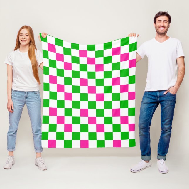 Rosa Vit Grön Rutig Design  Fleecefilt (På plats)