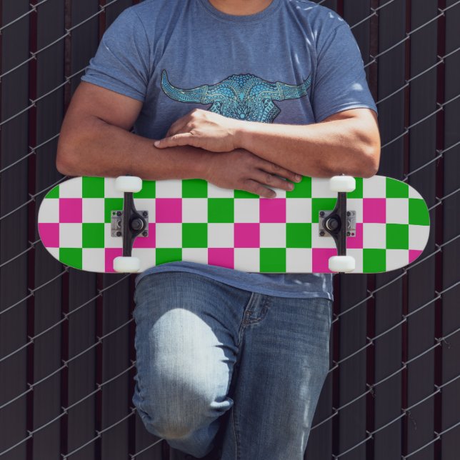 Rosa Vit Grön Rutig Design  Mini Skateboard Bräda 18,5 Cm (Utomhus 3)