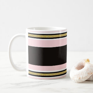 Rosa & Vit Guld Svart Rand Mugg