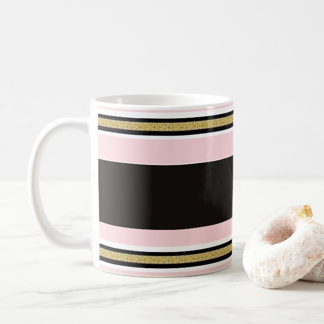 Rosa & Vit Guld Svart Rand Mugg (Med munk)