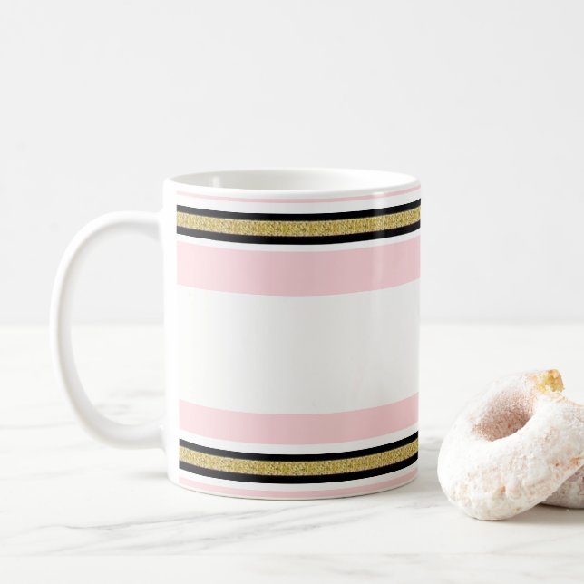 Rosa & Vit Guld Svart Rand Mugg (Med munk)