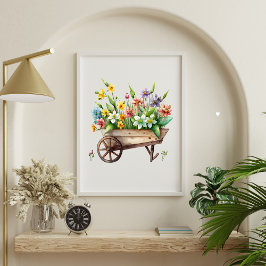 Rosa Vit Gult Lila blommor i hjulfat Poster