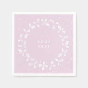 Rosa + Vit hand Tryckt Holly God jul Pappersservett