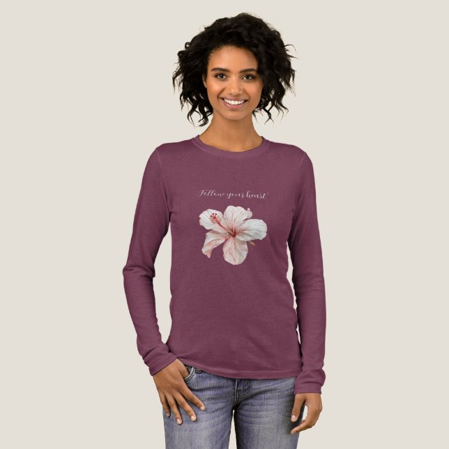 Rosa vit hibiskusblomma t shirt (Hel framsida)