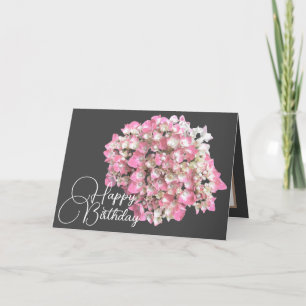 Rosa/Vit Hydrangea Grått Bakdroppe Grattis på föde Kort