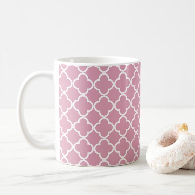 Rosa vit katrefolie kaffemugg (Med munk)