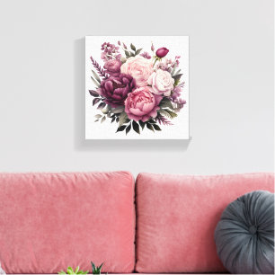 Rosa Vit Lila Ros Pionbuskar Blommig Blomma  Canvastryck