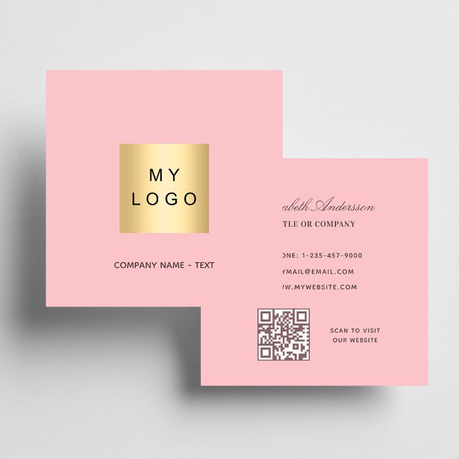 Rosa, vit logotyp QR-kod Fyrkantigt Visitkort (Skapare uppladdad)