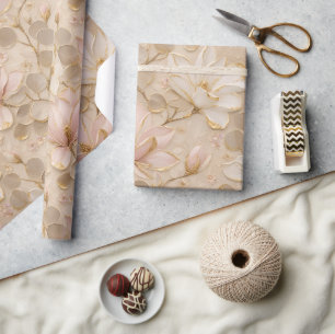 Rosa & Vit Magnolia Blommig Guld Elegant Presentpapper