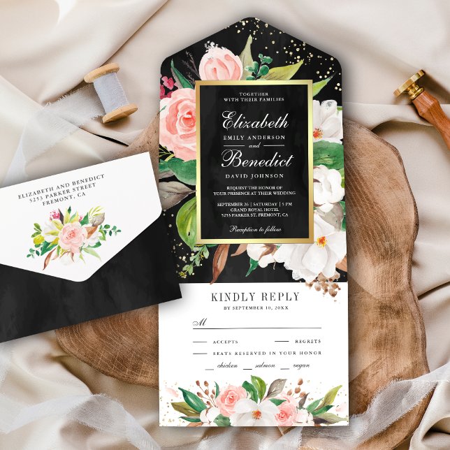Rosa Vit Magnolia Blommig Svart Bröllop (Skapare uppladdad)