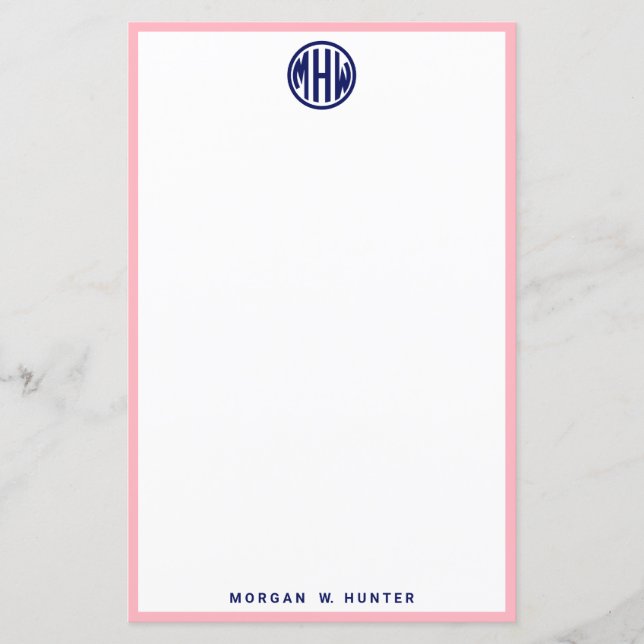 Rosa Vit Marin Cirkel Monogram Färg DIY BG (Framsida)