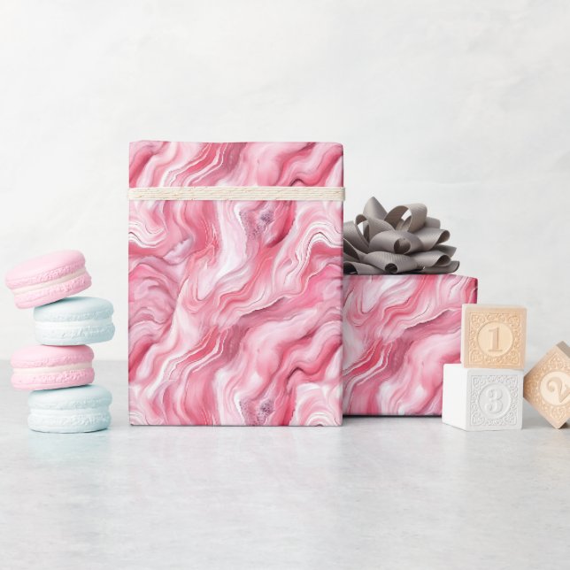 Rosa & Vit Marmor  Presentpapper (Baby Shower)