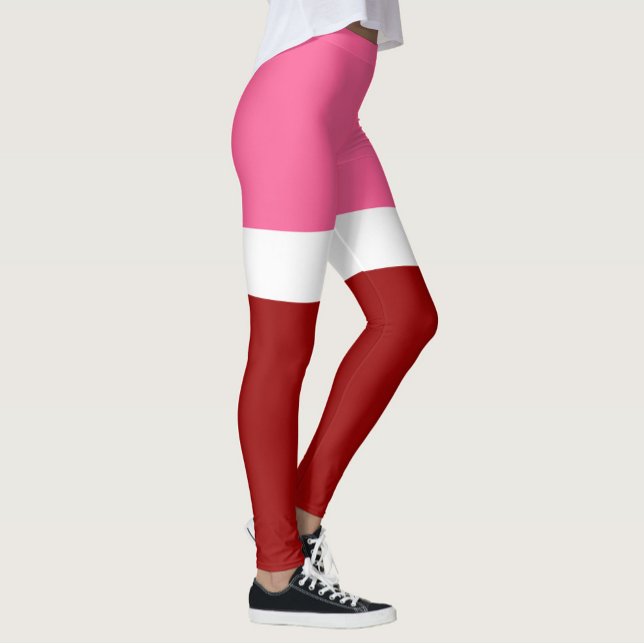 Rosa Vit Maroon Röd Färgblock  Leggings (Skapare uppladdad)
