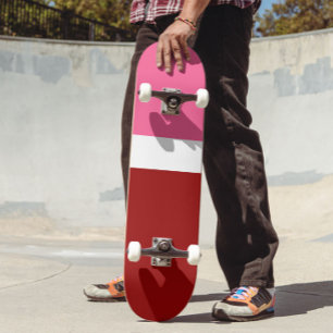 Rosa Vit Maroon Röd Färgblock Mini Skateboard Bräda 18,5 Cm