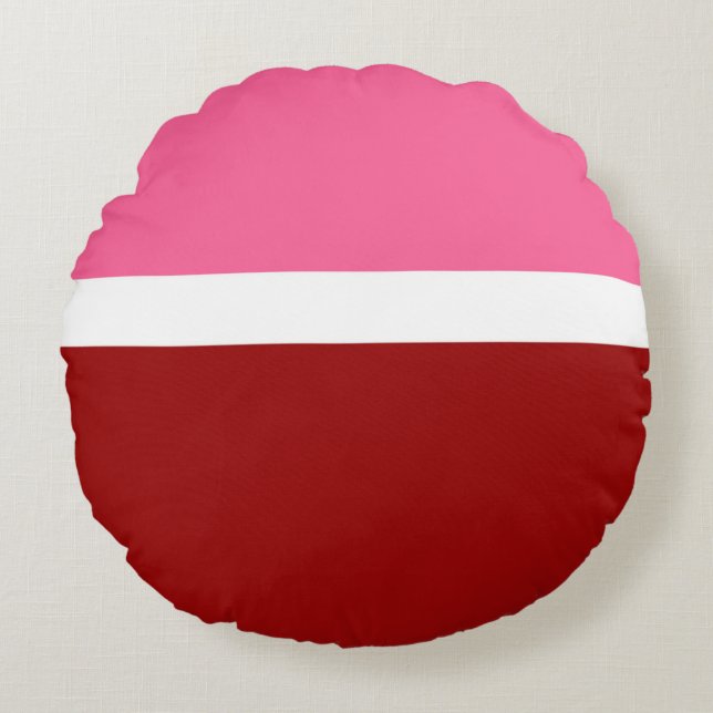 Rosa Vit Maroon Röd Färgblock  Rund Kudde (Framsidan)