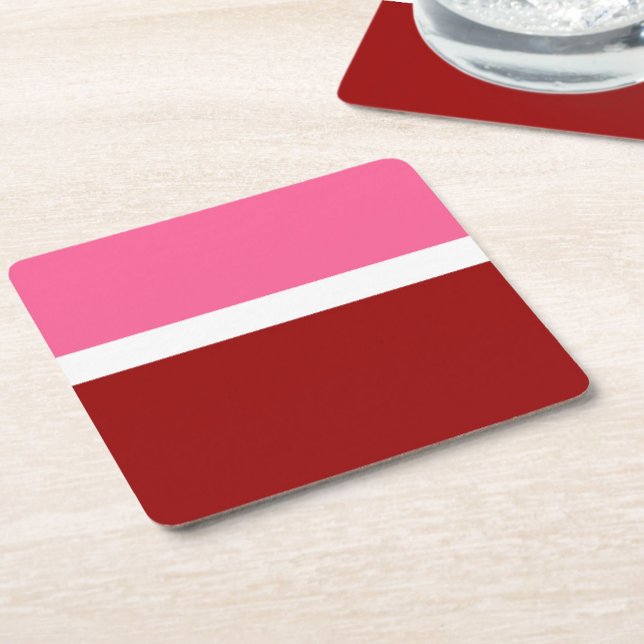 Rosa Vit Maroon Röd Färgblock  Underlägg Papper Kvadrat (Skapare uppladdad)