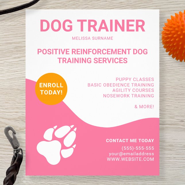 Rosa & Vit Med Orange & Hundpaw - Hundtränare Flygblad (Skapare uppladdad)